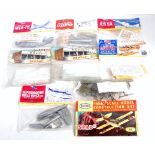 8 various bagged Airfix and Aurora 1/48 and 1/72 scale plastic kits to include aircraft and motor