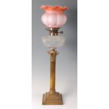 A Victorian brass Corinthian column oil lamp,