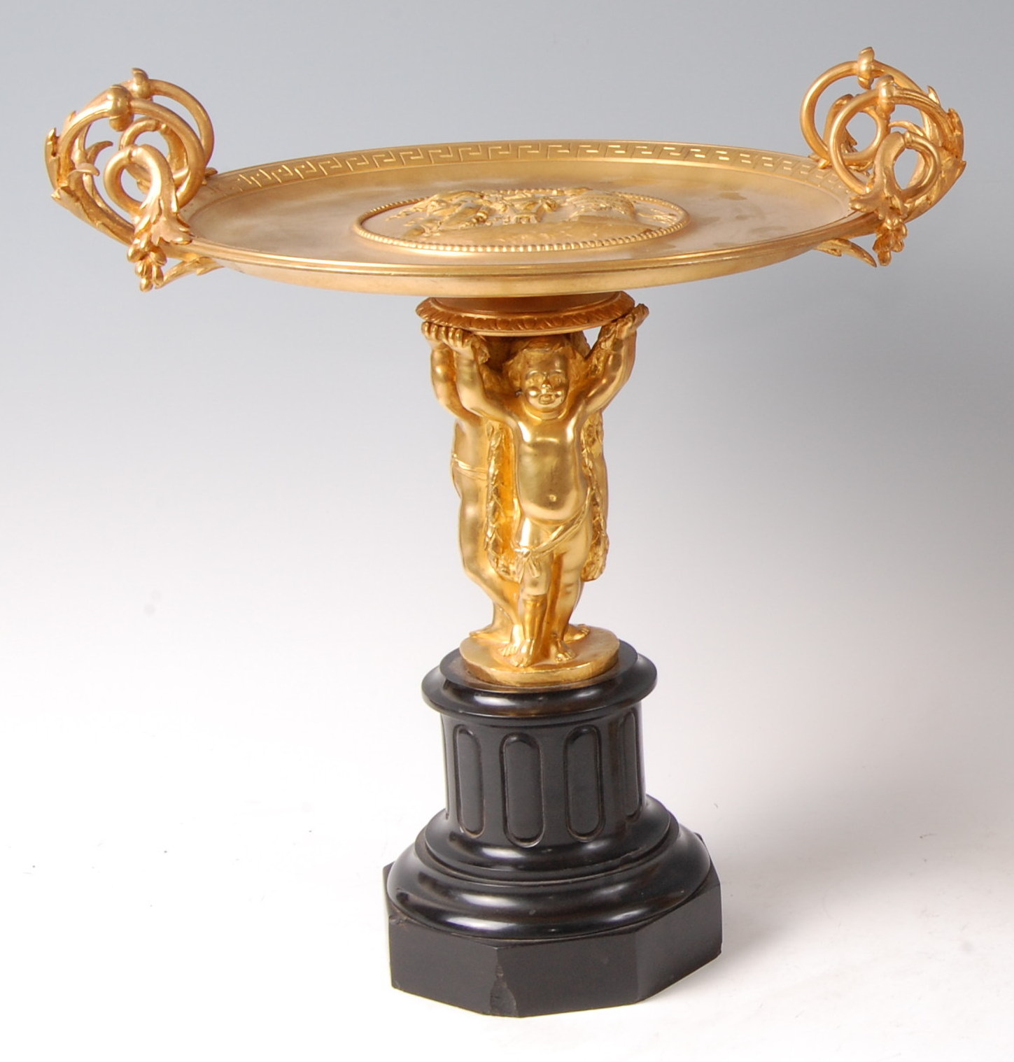 A circa 1900 French gilt bronze figural tazza,