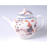 A Lowestoft porcelain teapot and cover, decorated in the Dolls House pattern and Imari palette,