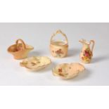 A Royal Worcester blush ware miniature basket, shape No. 1880, puce mark, circa 1899, h.