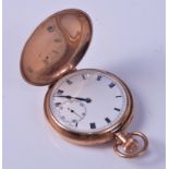 A Rolex 9ct gold cased gents full hunter pocket watch, the hinged cover with engraved monogram,