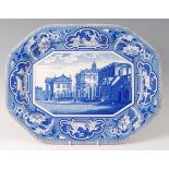 A John & William Ridgeway blue and white printed octagonal meat dish,