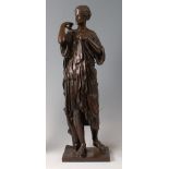 Bronze figure of Diana de Gabies in the manner of Barbadienne, mid to dark brown patina,