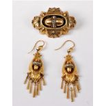 An Etruscan revival memorial brooch and earrings,