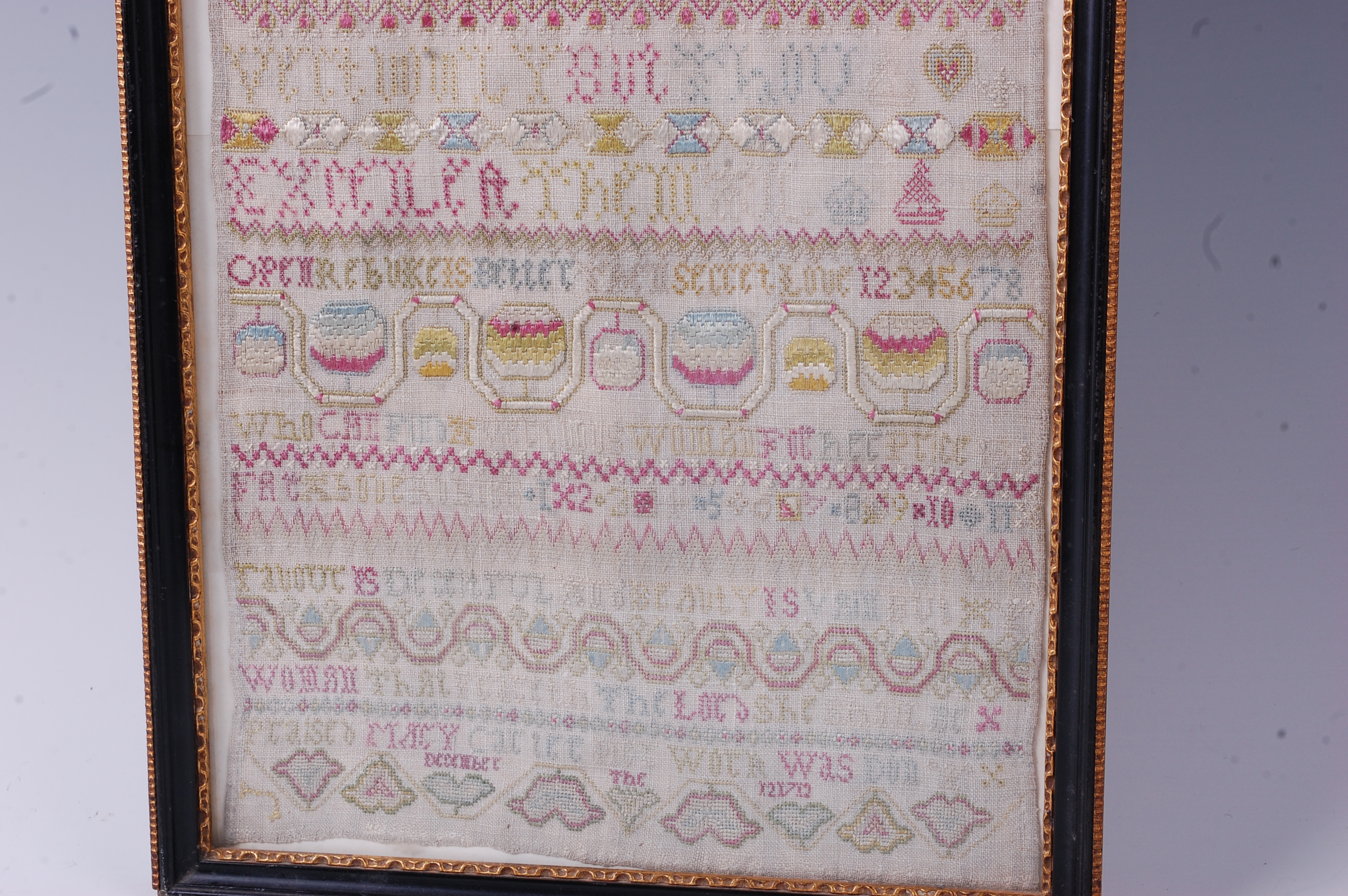 An early 18th century needlework, verse, number and picture sampler, - Image 5 of 5