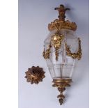A late 19th century gilt bronze and glass ceiling light,