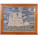 A Victorian sailors woolwork picture depicting the three-masted sailing ship Sophia flying several