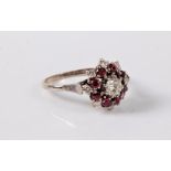 A ruby and diamond cluster ring,