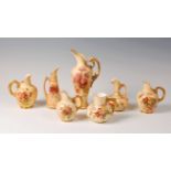 A Royal Worcester blush ware pair flat back jugs, shape No. 1094, puce mark circa 1907, h.