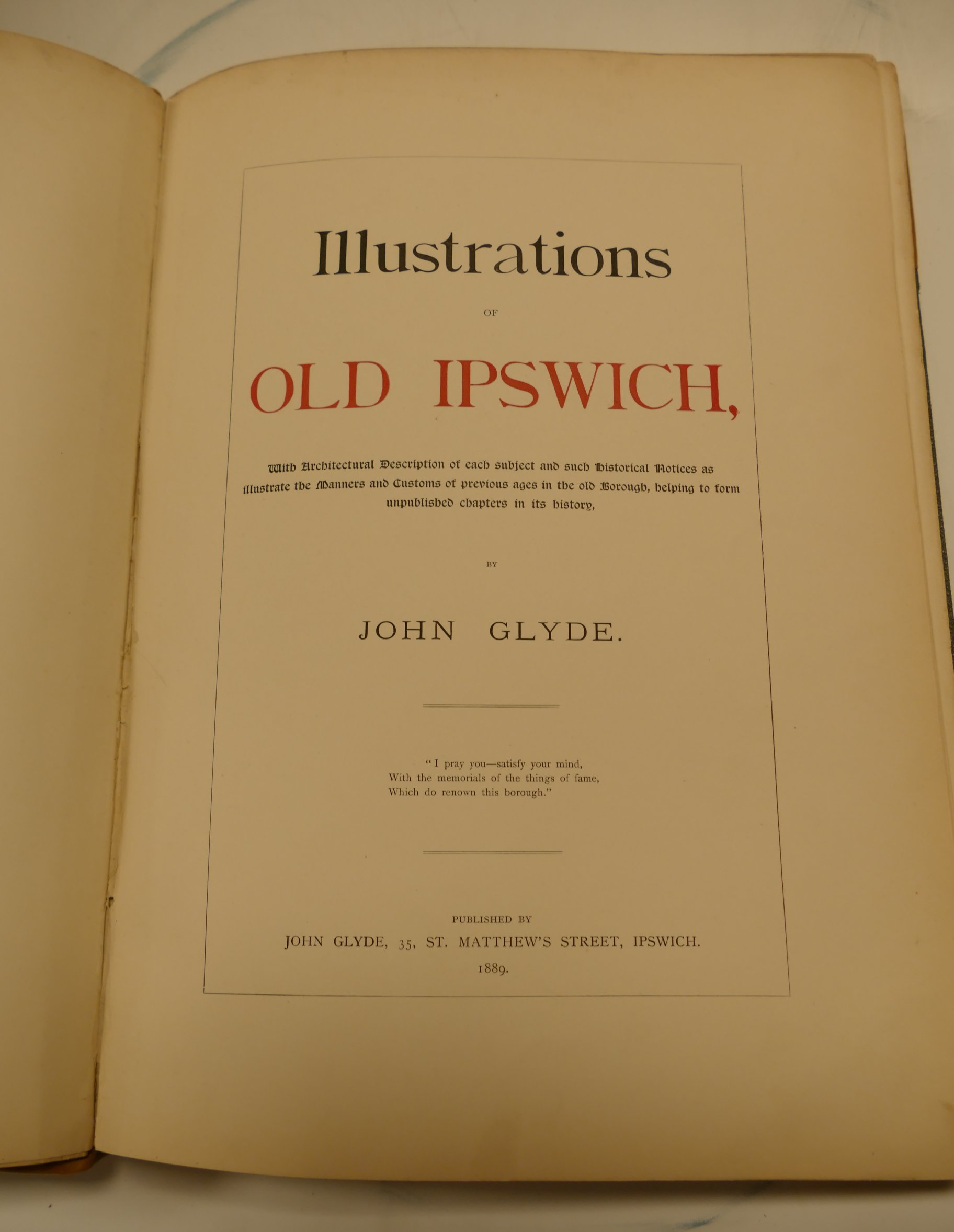 GLYDE, John, Illustrations of Old Ipswich, Ipswich 1889, folio, half calf, - Image 3 of 4