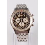 A gents steel Breitling Cosmonaut (display back) chronograph wristwatch, having black dial,