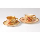 A Royal Worcester blush ware tea cup and saucer, puce mark date code circa 1899, saucer diameter 13.