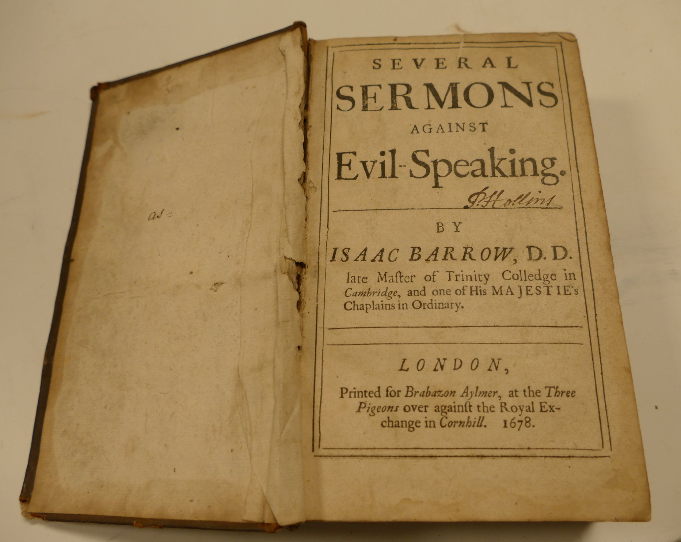 BARROW, Isaac, Several Sermons against Evil Speaking, London 1678, - Image 2 of 4