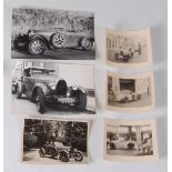 A collection of six various photographs of Bugattis, mostly with French number plates,