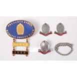 Bugatti - A Prescott Owners Club gilt metal badge, with applied year charms for 1964 and 1966, w.