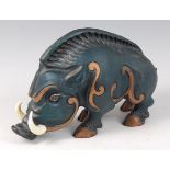 A contemporary cold painted metal model of a Celtic wild boar, of stylised standing form,