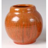 A 1930s Royal Lancastrian glazed pottery vase, of ribbed bulbous form,