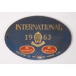 Bugatti - An International Rallye 1963 Owners Club oval plaque, foil backed, w.17.