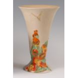 A Clarice Cliff Wilkinson pottery footed trumpet form vase,