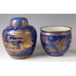 A 1930s Carltonware oversize ginger jar and cover, in the Royale Blue Mikado pattern,