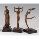 Bronzart Casting Company - Three bronze figural studies, each of stylised form,