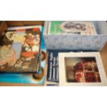 A box of miscellaneous items to include Russian Olympic greetings cards,