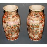 A pair of Japanese Meiji period satsuma vases, of octagonal tapering form,