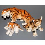 A large Lomonosov Russian porcelain model of a tiger in stalking pose,