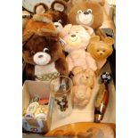 A box of assorted Russian soft toys mainly being 1980 Mishka bears,