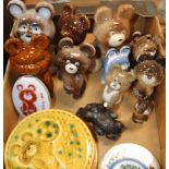 A small collection of Russian porcelain Mishka bear figures by various factories to include Kiev