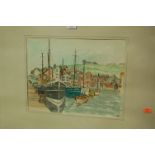 DG Binns - Whitby Harbour, watercolour,