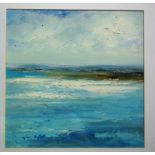 Contemporary school beach scenes, pair of oils, each indistinctly signed lower left,