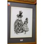Pamela Dickerson - The Party Dress, silhouette in watercolour, signed lower right,