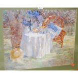 Jackie S***** - garden scene, pastel, indistinctly signed lower right,