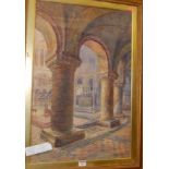 Elizabeth Drake - cathedral interior, watercolour, signed and dated lower right 1907,