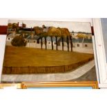 Mid 20th century English school - terraced houses, oil on canvas,