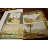 A folio of principally Edwardian amateur watercolours to include landscape and sporting scenes