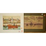 Assorted unframed watercolours to include M Snape - boats at anchor at sunset;