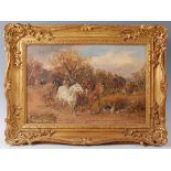 19th century English school - A Gypsy encampment with dog and horses, oil on canvas,