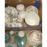 Two boxes of miscellaneous china, to include Victorian transfer decorated cheese dish and cover,