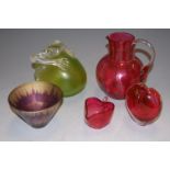 A small collection of miscellaneous glassware, to include cranberry glassjug etc