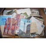 Three boxes of miscellaneous items, to include 1960s The Ring magazines, loose postcards,