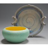 Will Illsley (b.1948) - A studio pottery dish of shaped circular form, having applied twin ropetwist