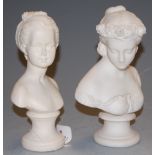 A Parian head an dshoulders portrait bust of a young lady, h.19cm; together with one other (2)