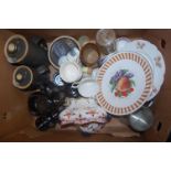 A box of miscellaneous china, to include Victorian Staffordshire Toby jug, stoneware part tea