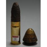 A World War One French 37mm pom-pom shell; together with a shrapnel shell nose fuse (both inert) (