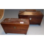 An early Victorian rosewood tea caddy, of sarcophagus form; together with a late George III mahogany