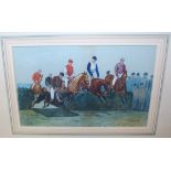 A framed display of Downland Tobacco cigarette cards; Cuthbery Bradley - annotated Steeplechase