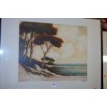 Pierre Labrouche - Trees on the riverback, colour mezzotint, signed in pencil to the margin and
